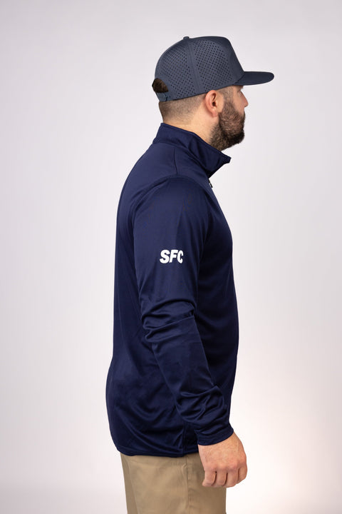 Side view of Navy South Florida Sails Quarter Zip